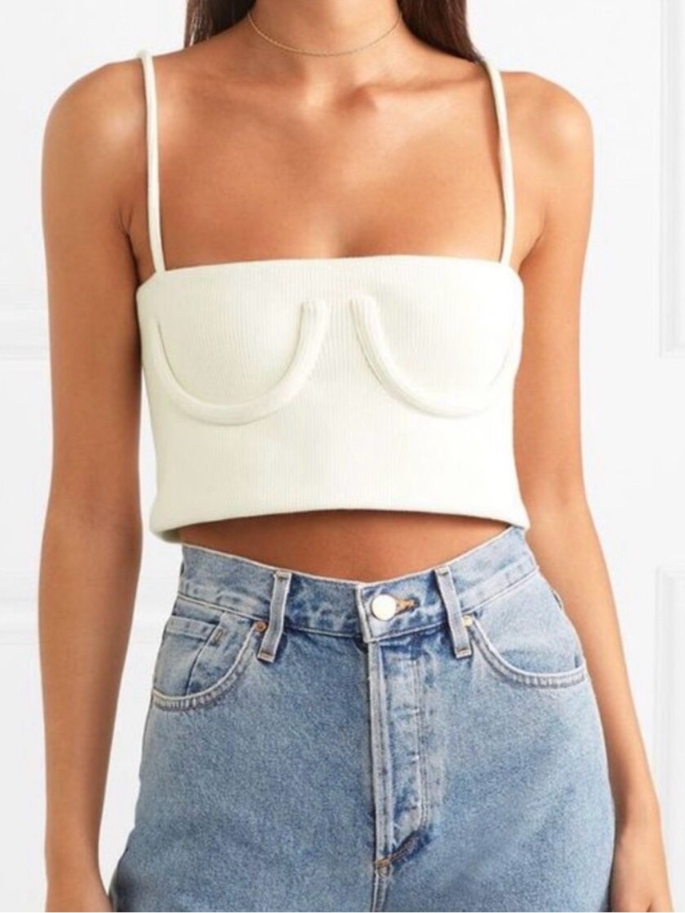 Orseund Iris Cream Ribbed Underwire Crop Top